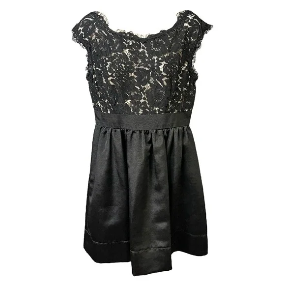 Eliza J Dress‎ Women 8P Black Floral Lace Sleeveless Boat Neck Little Black Chic - Picture 2 of 14